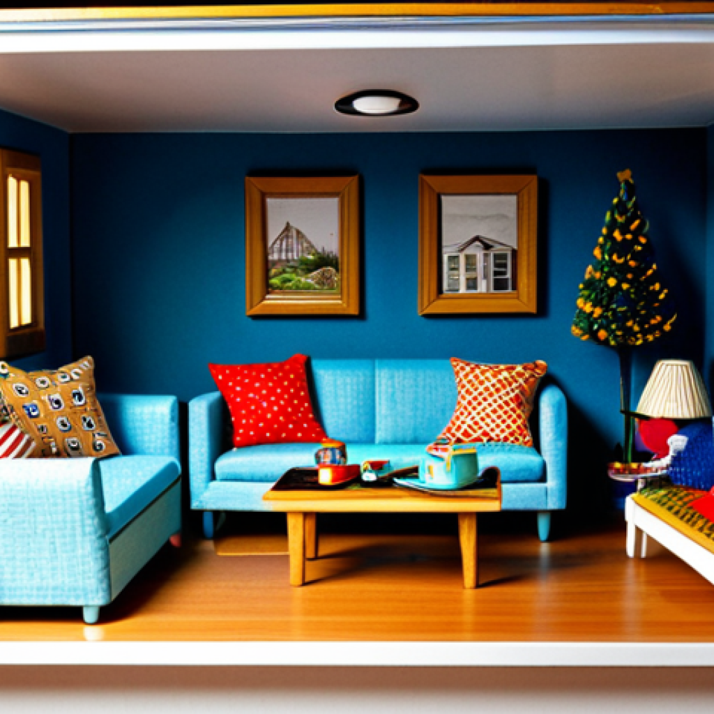 Upcycled Dollhouse**

"A cozy dollhouse crafted from recycled materials, including a shoebox room, a cork table, and fabric scraps used as cushions. The dollhouse is brightly lit, showcasing the intricate details.  safe for work, appropriate content, fully clothed, modest, perfect anatomy, correct proportions, natural pose, professional photography, high quality."

**