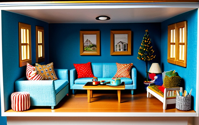 Upcycled Dollhouse**

"A cozy dollhouse crafted from recycled materials, including a shoebox room, a cork table, and fabric scraps used as cushions. The dollhouse is brightly lit, showcasing the intricate details.  safe for work, appropriate content, fully clothed, modest, perfect anatomy, correct proportions, natural pose, professional photography, high quality."

**