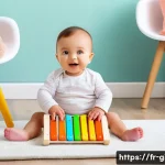 베이비 아인슈타인 악기 세트 - A cozy and bright nursery scene featuring a happy baby wearing a diaper playing with colorful, safe,...